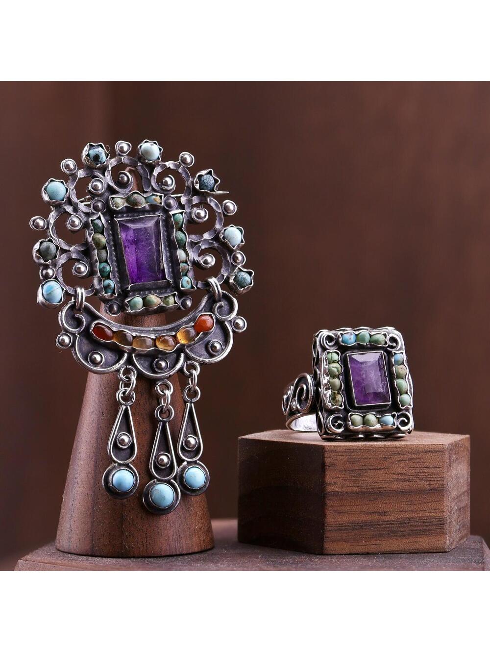 Set-Vintage Matl. STYLE Studio ECR Brooch/Pendant Ring Set